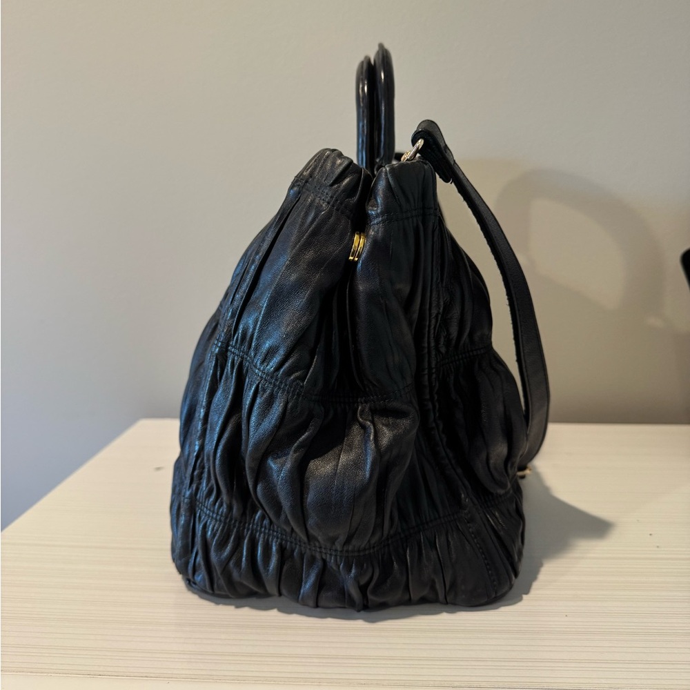 Prada Black Leather Ruched Satchel Bag - Picture 6 of 8